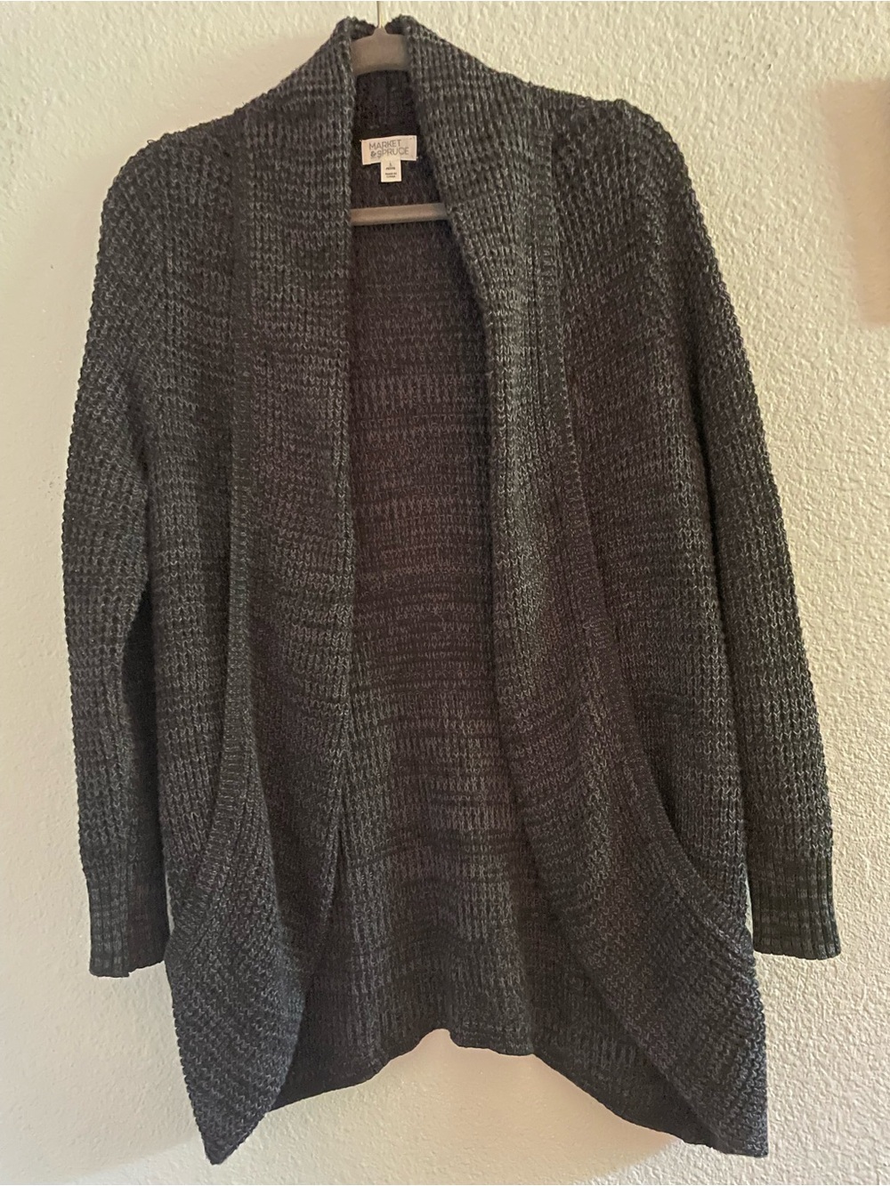 Market & Spruce Dark Gray Open-Front Knit Cardigan